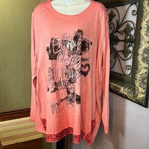 NWOT Ulla Popken Top pretty graphic print/sequined/studded Sz 24/26